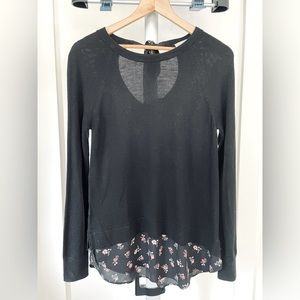 Loft Black Sweater with Floral Shirt Tail, Size - Small